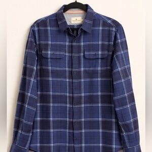 The Normal Brand Men's Navy and Light Blue Plaid Button-Down Shirt